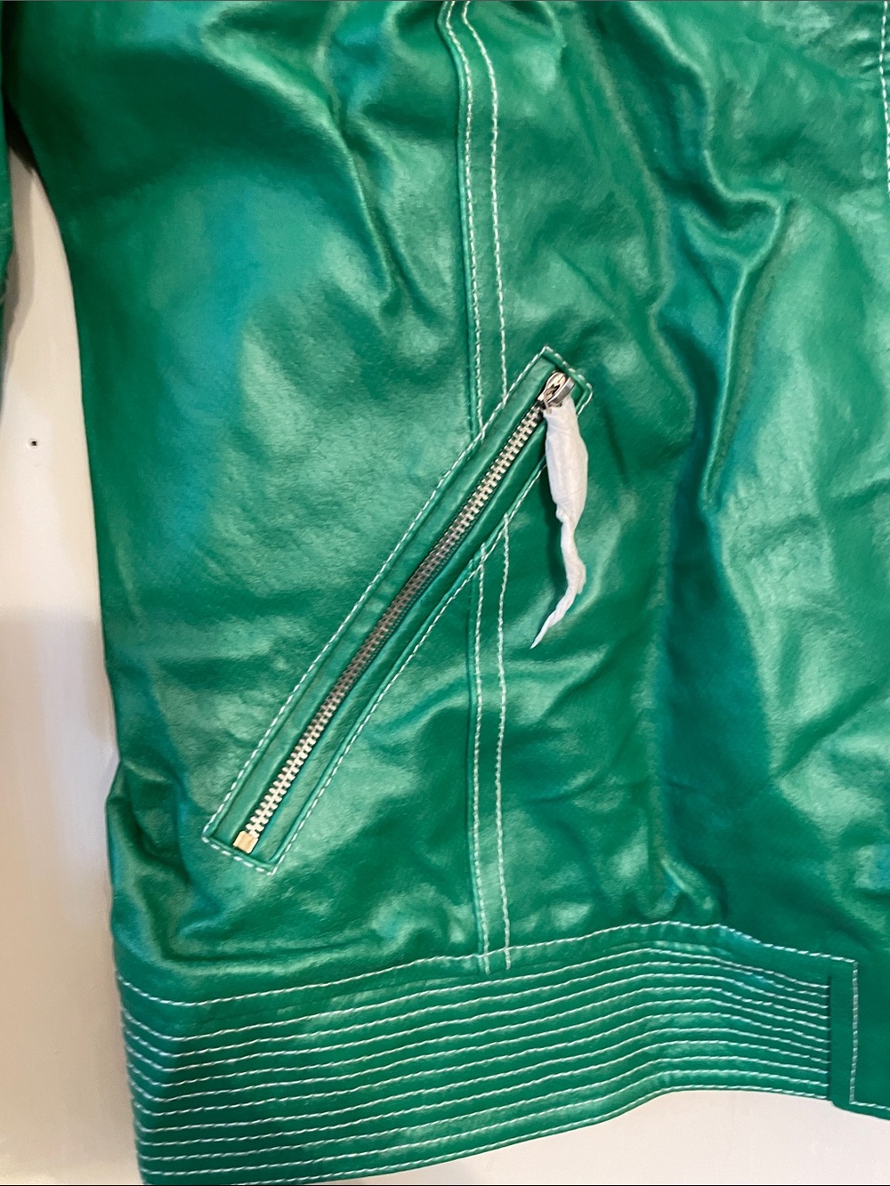 Green Women’s Leather Jacket - Classic Zip Front - Picture 4 of 7